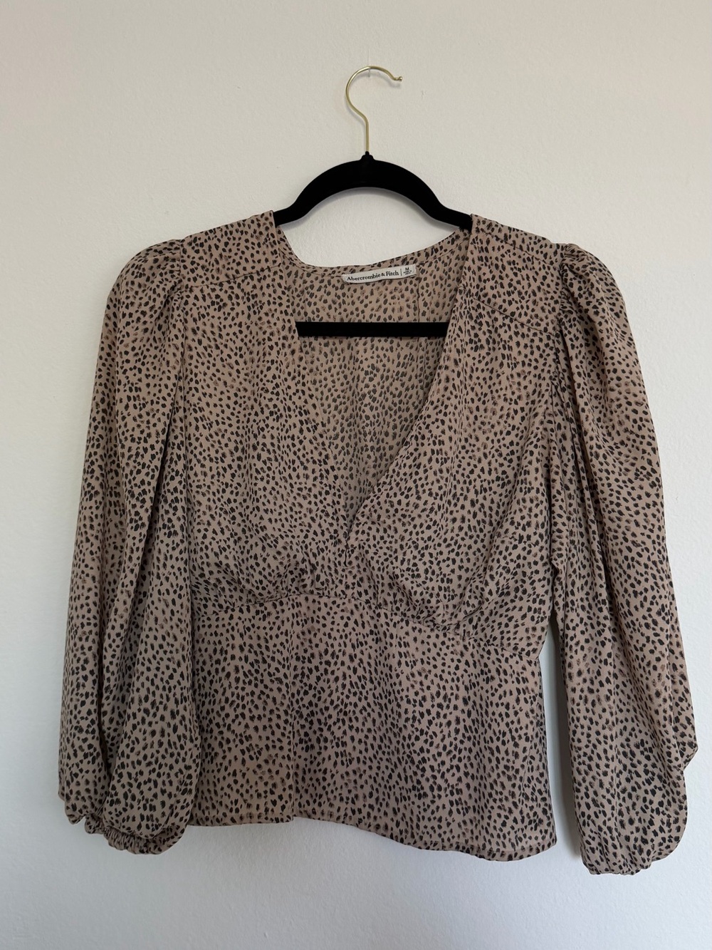 Abercrombie & Fitch Tan and Black Animal-Print V-Neck Blouse